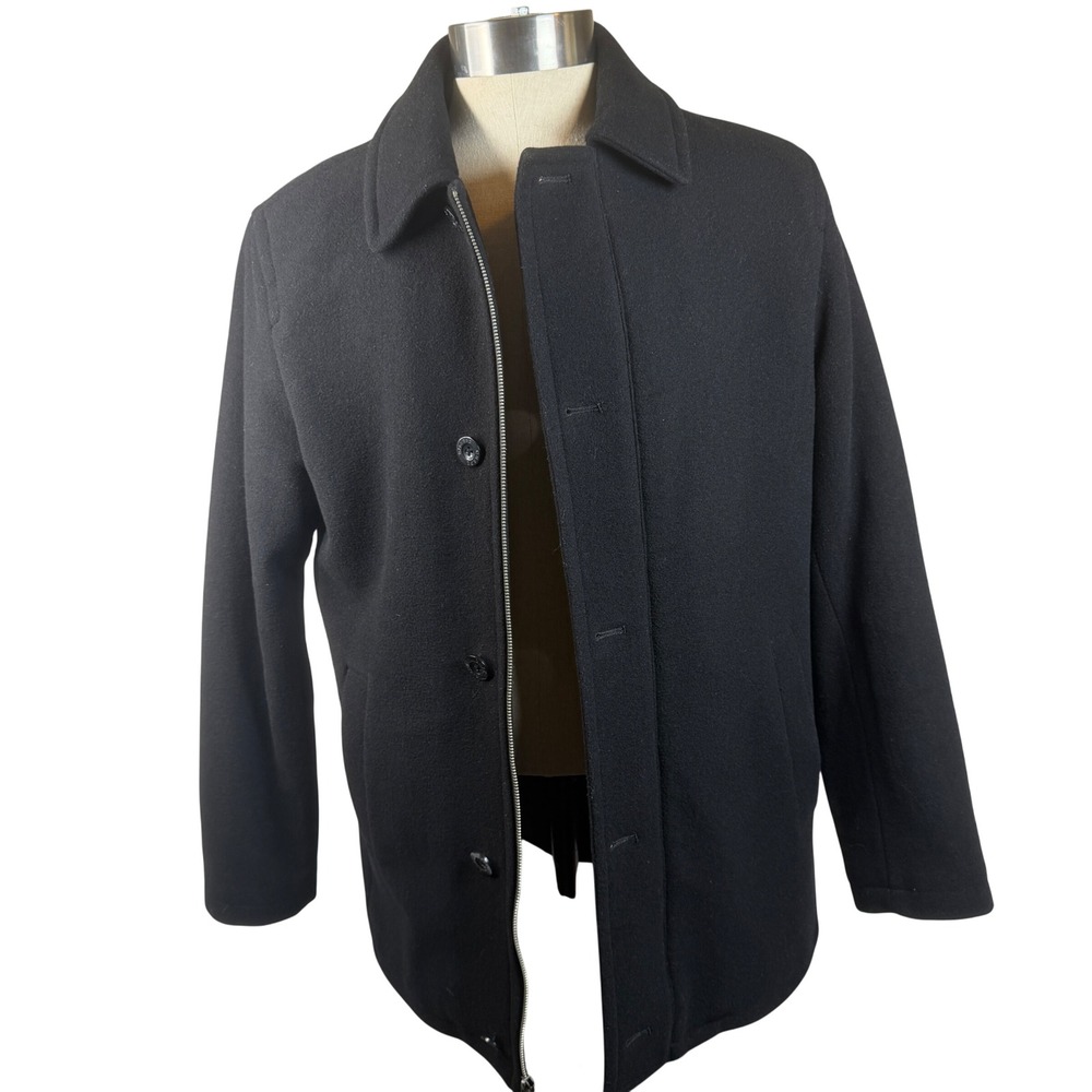 Wool Blend Quilted Lined Zip Button Front Car Coat Chaps Men's Black Size M